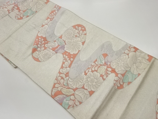 リサイクル　曲線に辻が花模様織出し袋帯